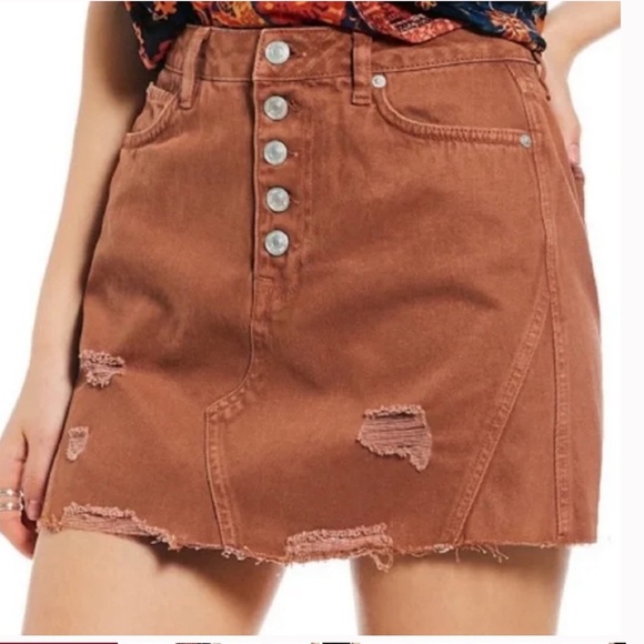 Free People Distressed Button-Up Mini Skirt Size 29 - Picture 1 of 9